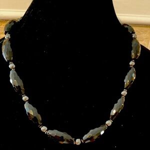Donna Dressler Vintage Sterling Silver Black Stone Hematite Beaded Necklace-EUC